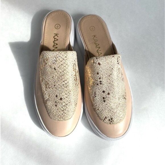 Kaanas Metallic Crackle Slide Sneakers Nude Pink Platform Mules Size 6 Revolve - Picture 4 of 14